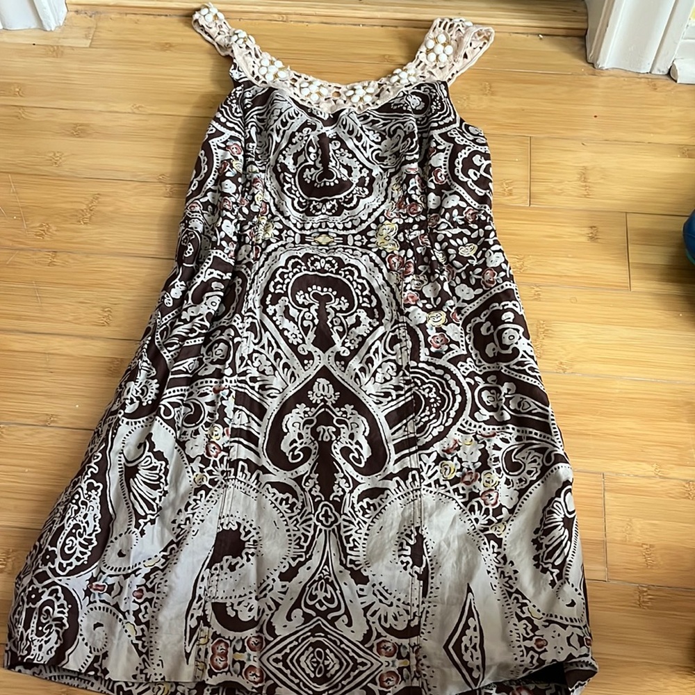Free people brown paisley floral beaded collar dress